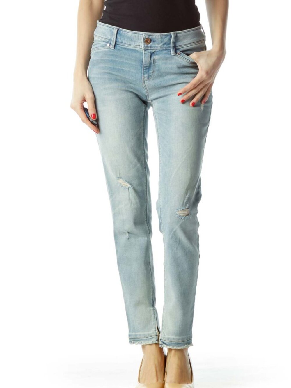 White House Black Market Light Blue Distressed Skinny Jeans - Picture 1 of 4